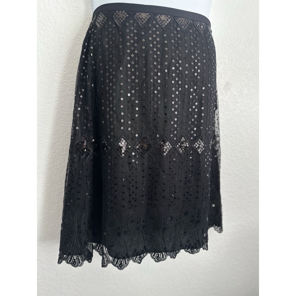 Women's Sz: 8 Black Sequin and Mesh Scalloped Hem Skirt, Grace Elements 20s 30s - Picture 7 of 7